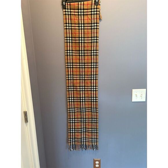 Vintage Unbranded Unisex Plaid Lambswool Scarf Beige Winter Accessory - Picture 3 of 4